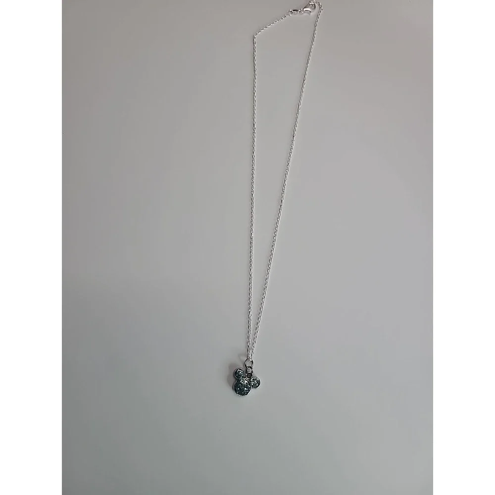 Disney Hidden Mickey Pendant Necklace Teal‎ Glitter Fashion Jewelry